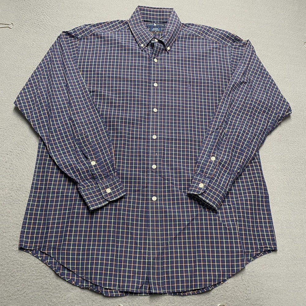 Ralph Lauren Shirt Mens Medium Blue Check Long‎ Sleeve Button Down Pony Logo - Picture 2 of 8